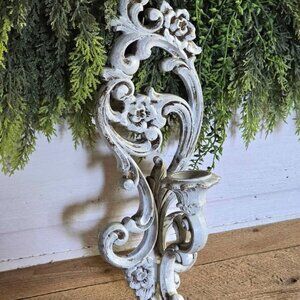 Shabby Chic Ornate Flower Plastic Painted Sconce Taper Candle Holder Farmhouse